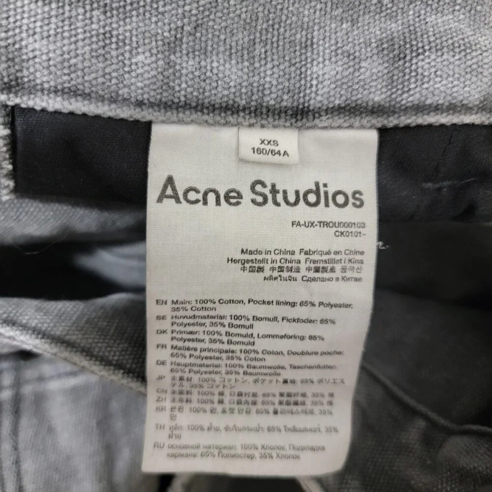 Acne Studios Palma Patch Canvas Work Pants in Carbon Grey XXS 28